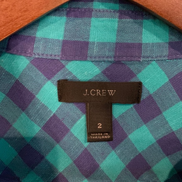 J Crew Popover Shirt Turquoise Blue Gingham - Picture 6 of 6